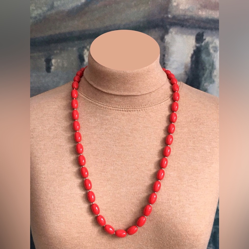 Vintage 30.5” Red Acrylic Bead Necklace